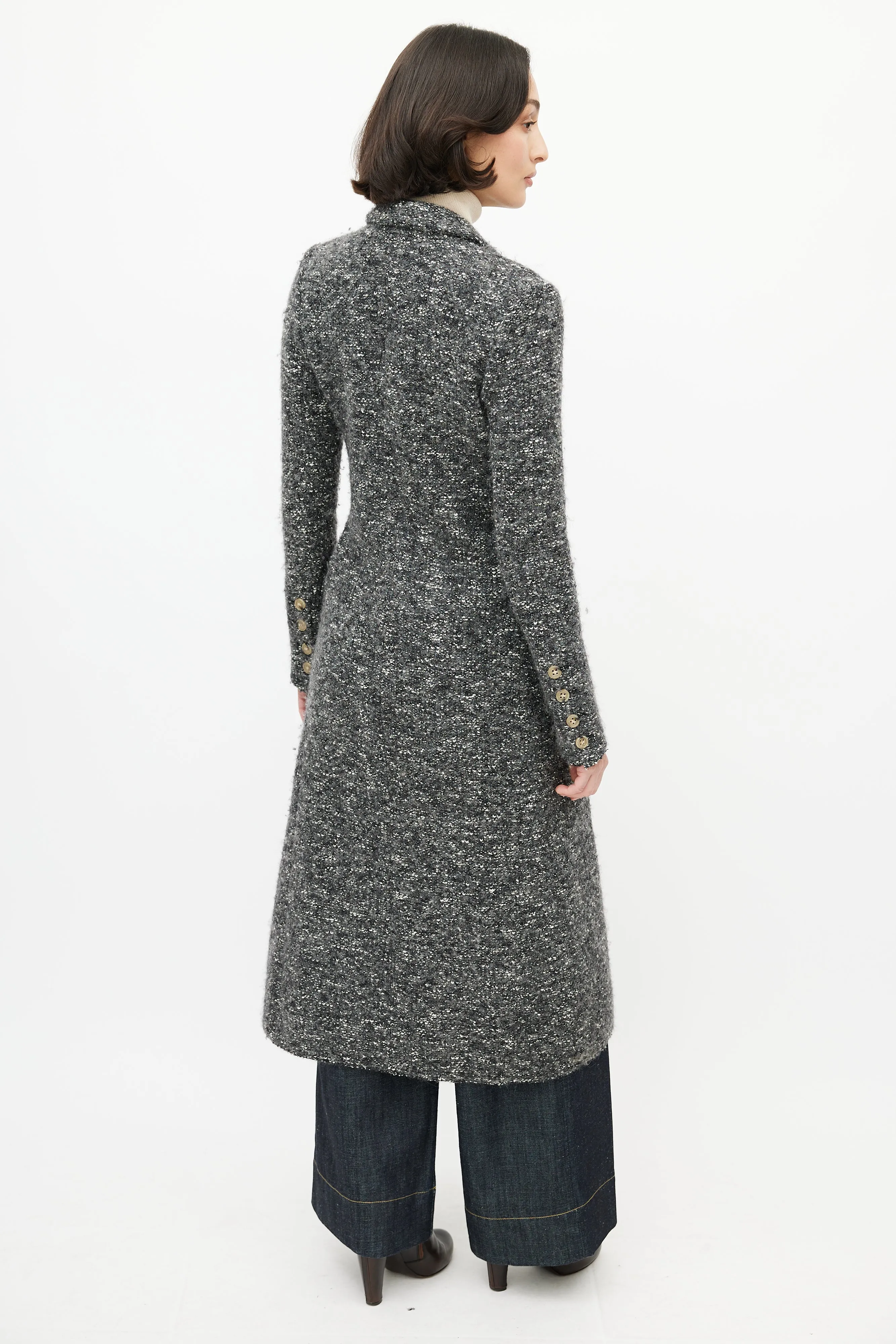 Grey & Black Double Breasted Boucle Coat