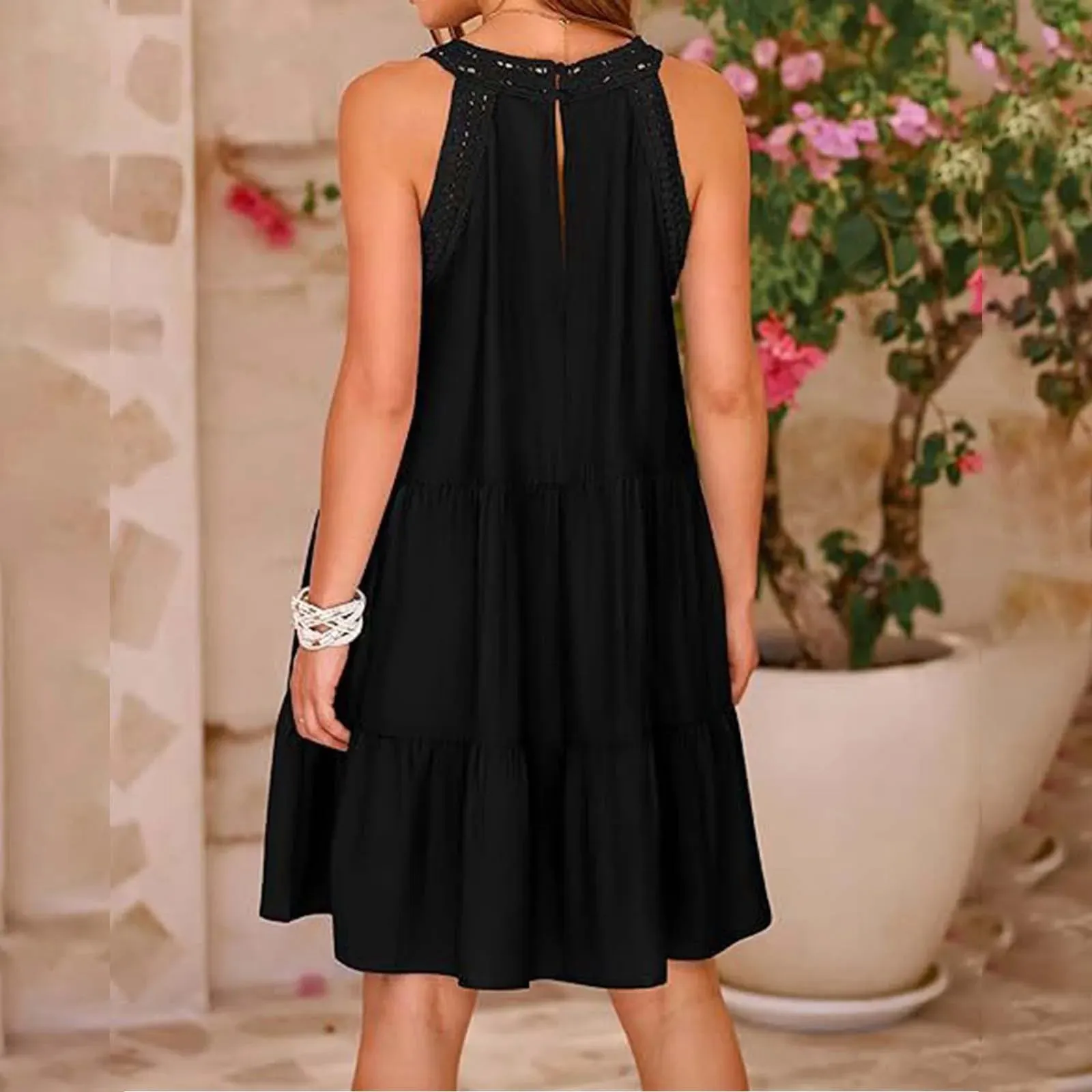 Halter Sleeveless A-Line Mini Casual Loose Flowy Summer Casual Beachy Dress