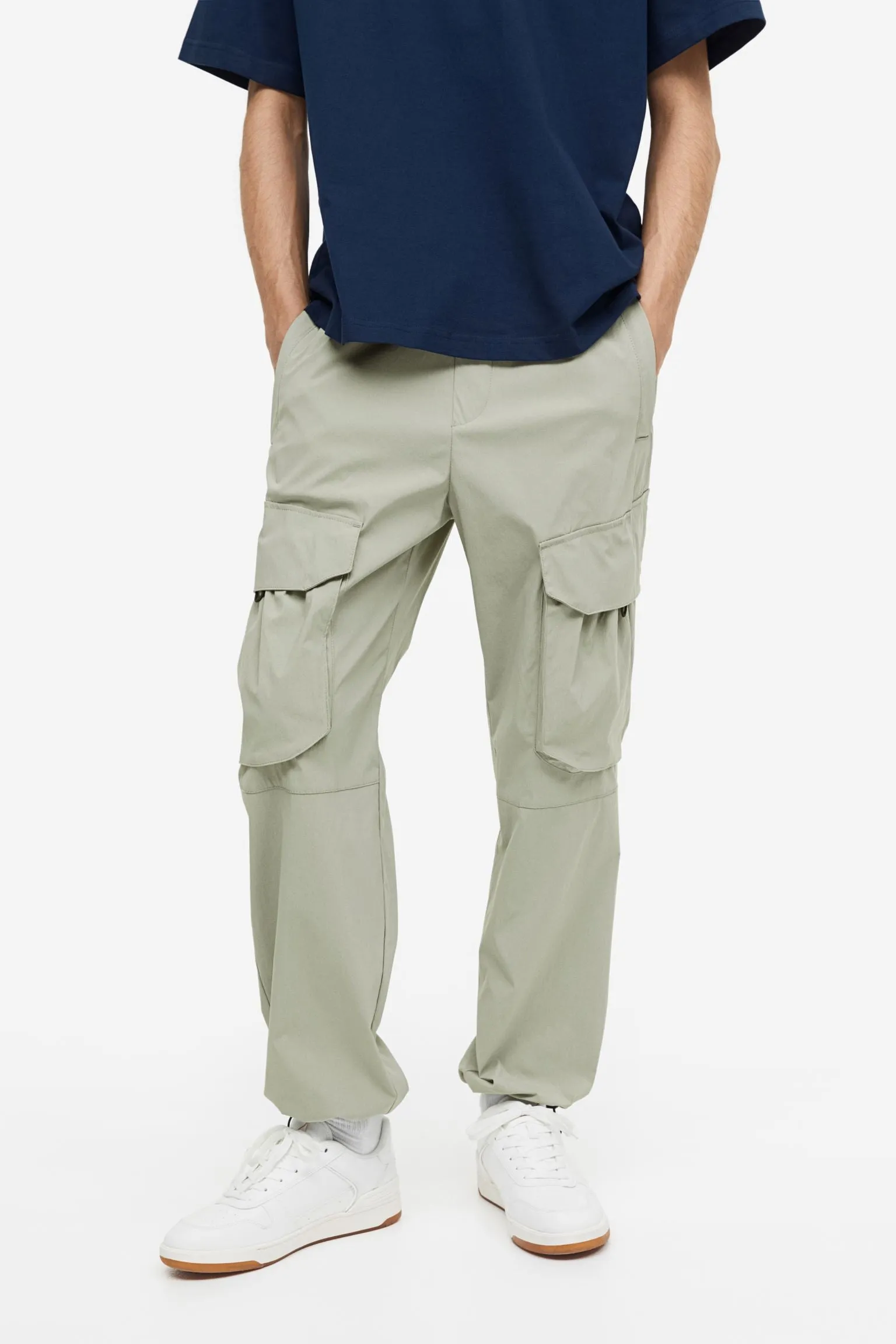 H&M Relaxed Fit Nylon Cargo Pants, light green