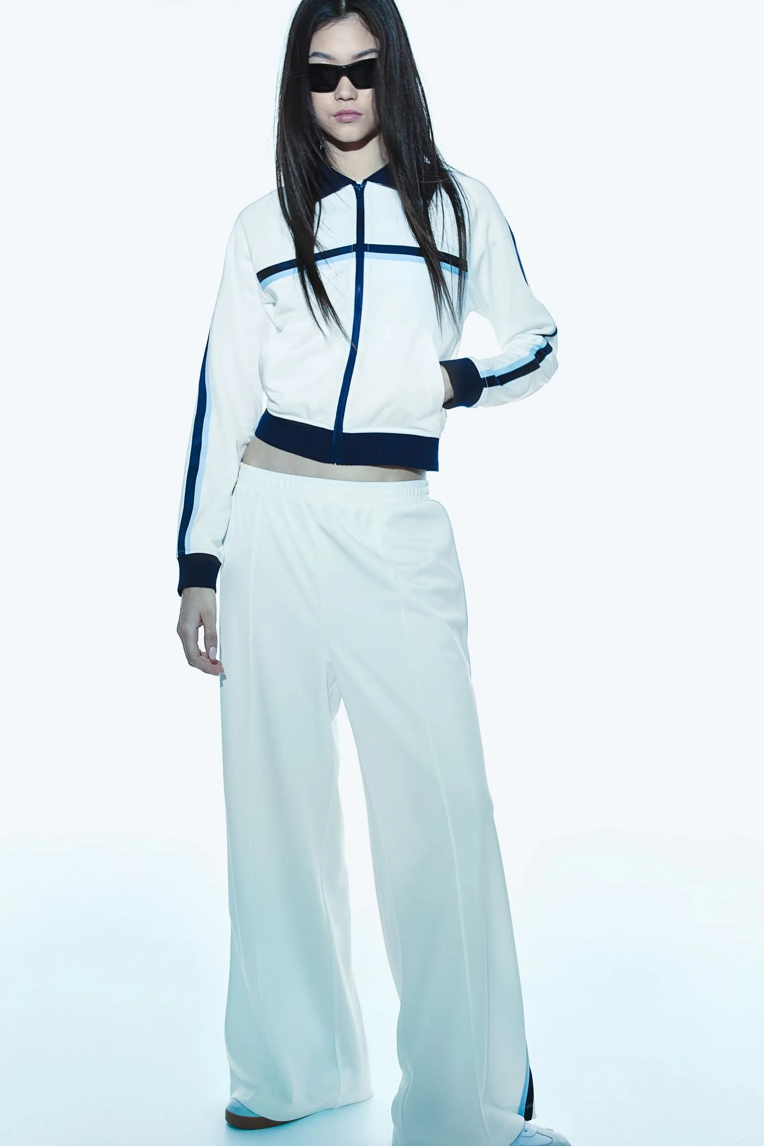 H&M Track Pants With Side Stripe, white/blue