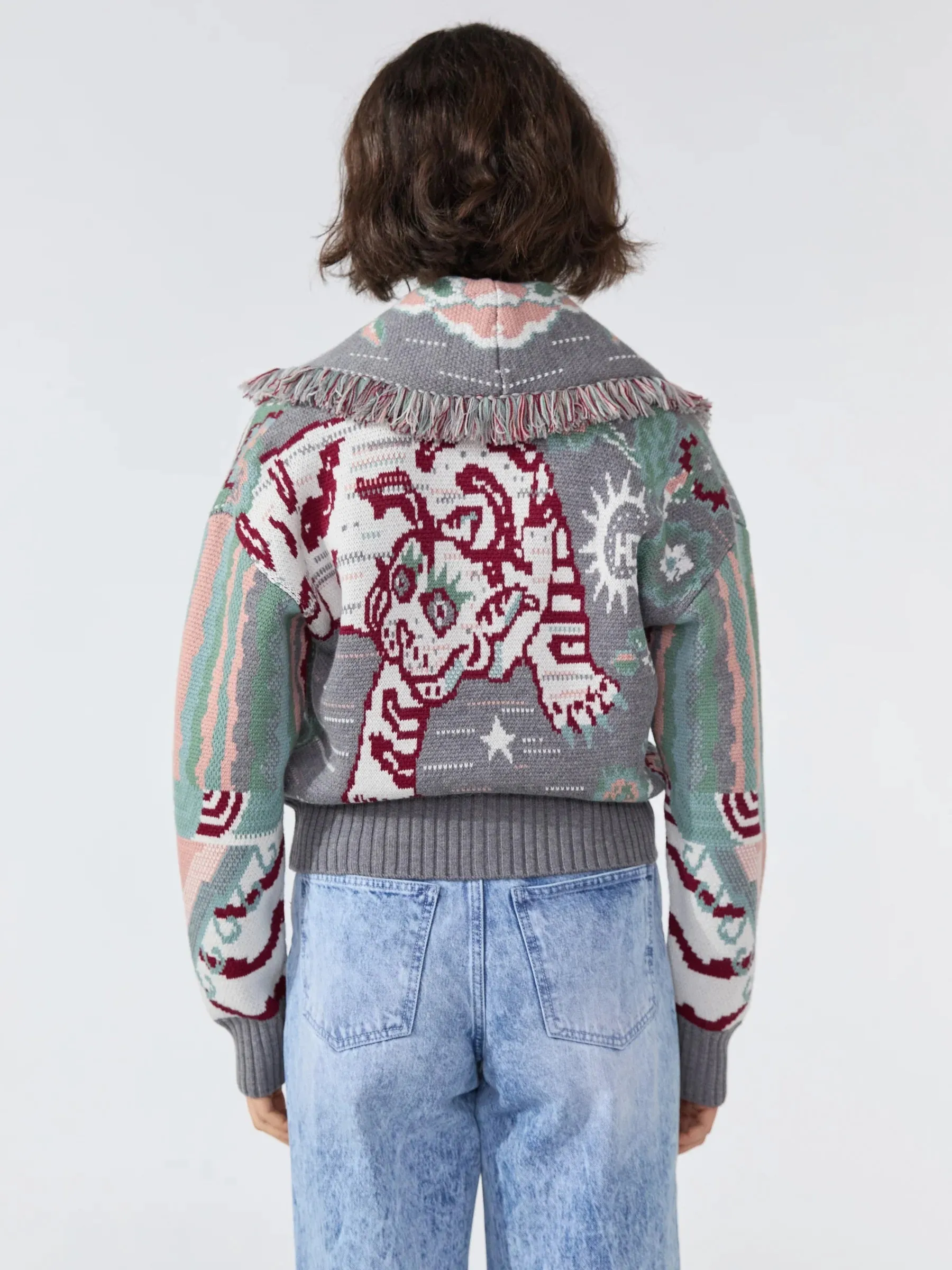 Hayley Menzies Tibetan Tiger Merino Jacquard Bomber Cardi