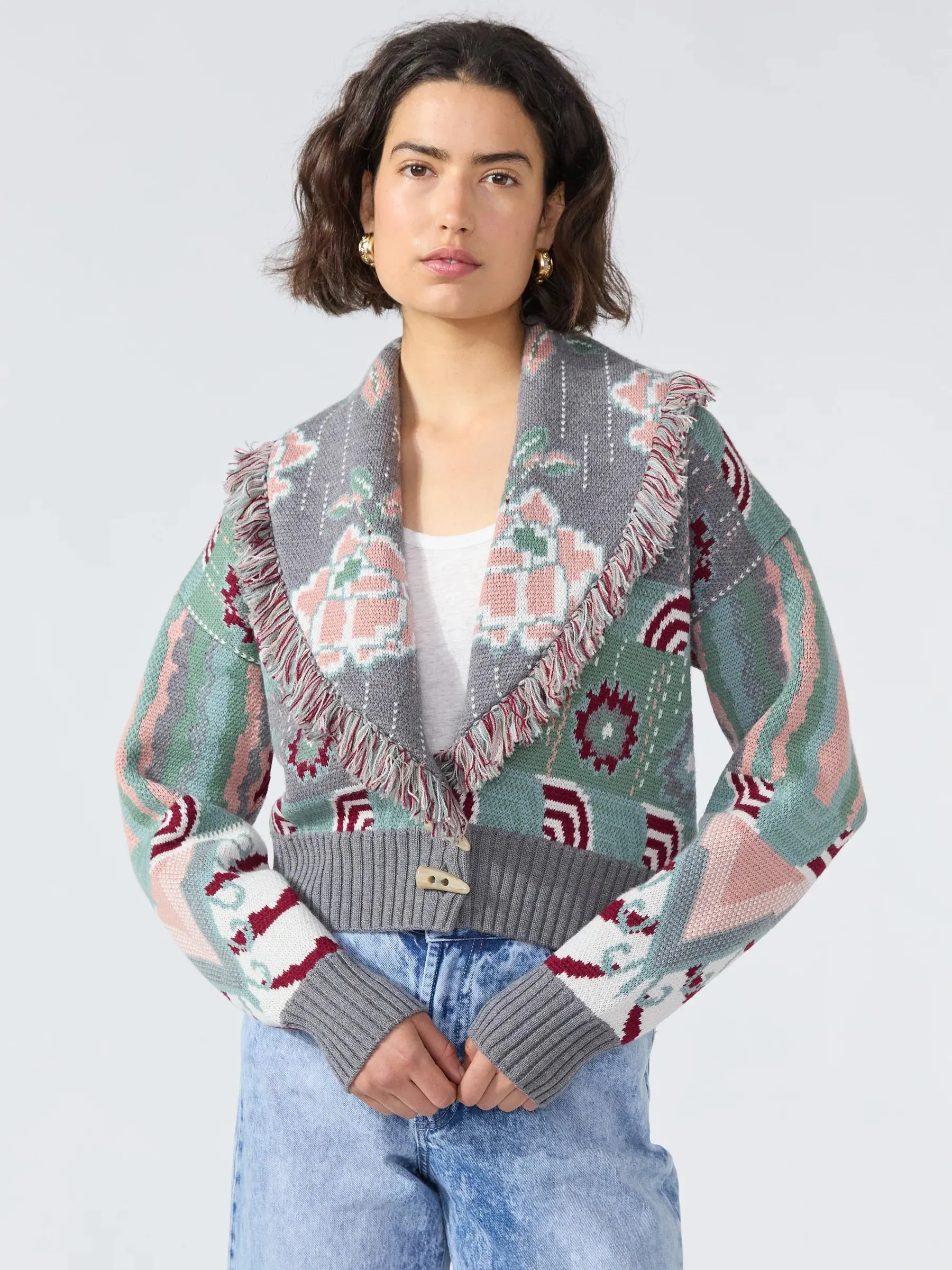 Hayley Menzies Tibetan Tiger Merino Jacquard Bomber Cardi