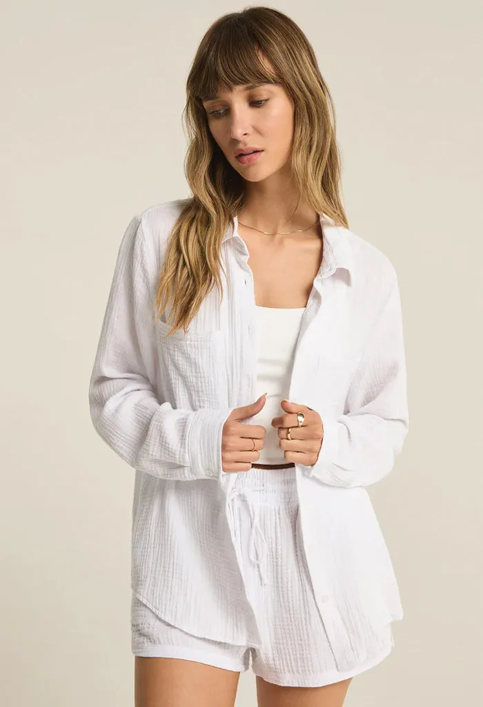 Kaili Button Up Gauze Top-White