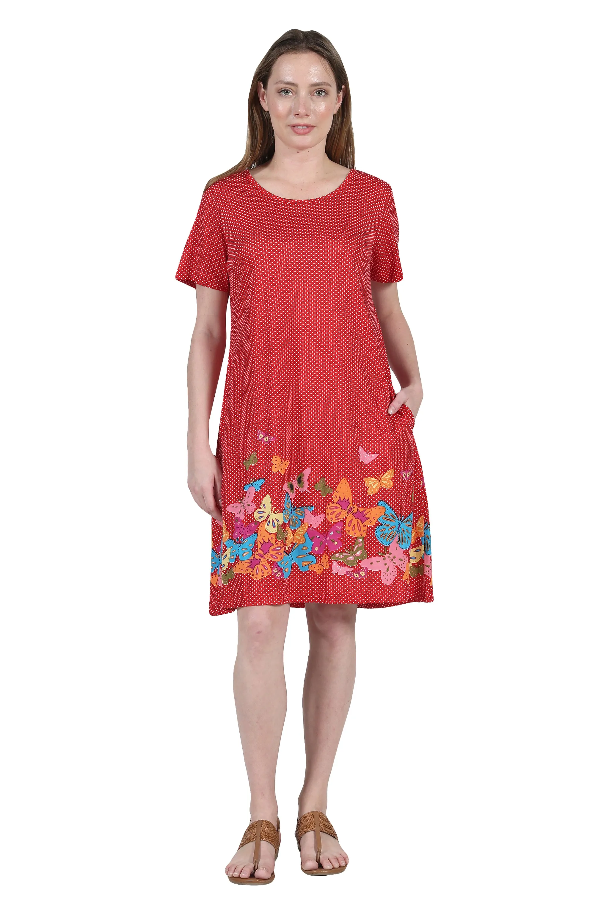 La Cera Novelty Floral Butterfly Print Short Sleeve Dress