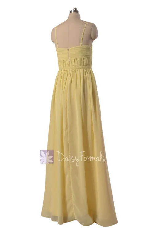 Light Yellow Chiffon Bridesmaid Dress Flowing Party Dress Stylish Formal Gowns (BM1037o)