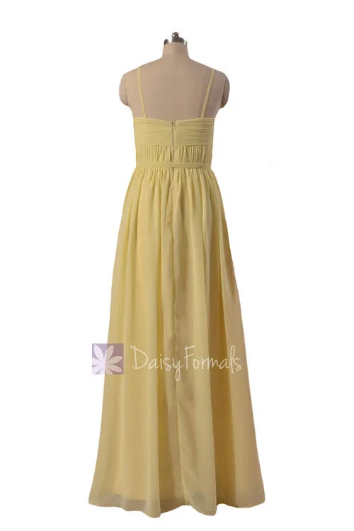 Light Yellow Chiffon Bridesmaid Dress Flowing Party Dress Stylish Formal Gowns (BM1037o)