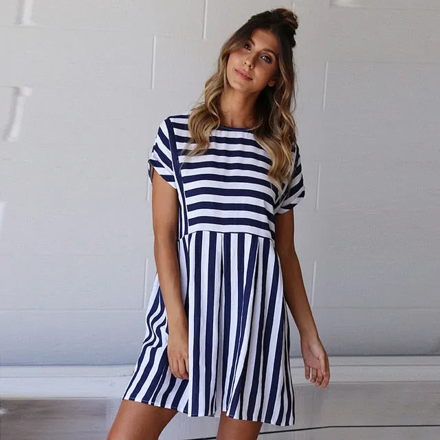 Lossky Women Summer Beach Dress A-Line Striped S