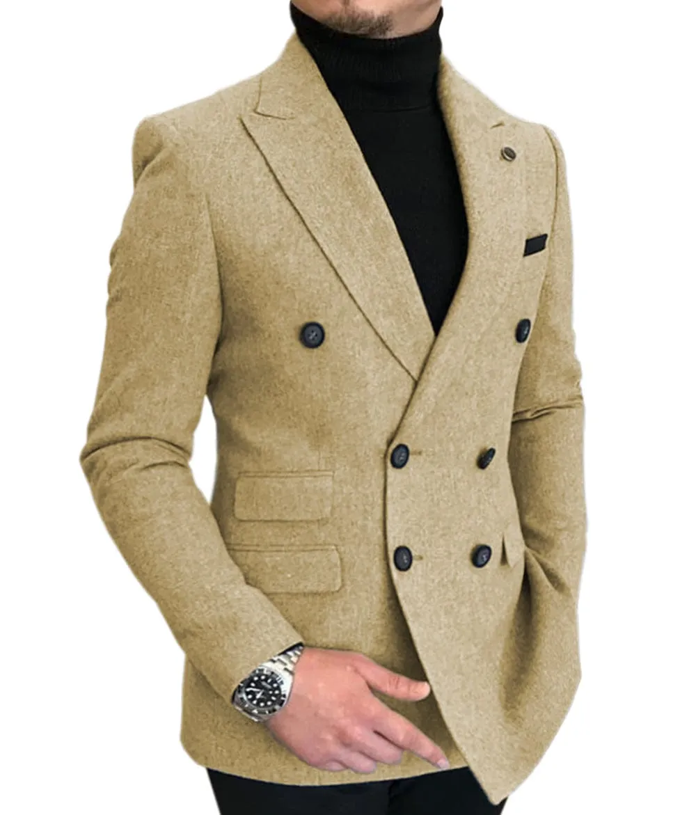 Men's Casual Tweed Regular Fit Notch Lapel Blazer