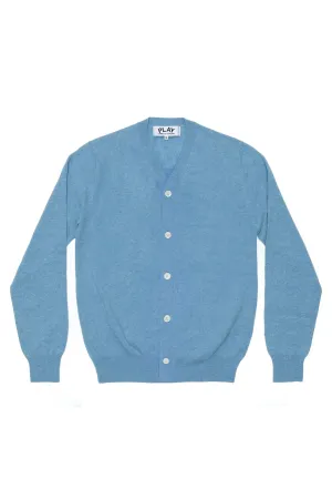 Mens Light Blue Small Red Heart Cardigan