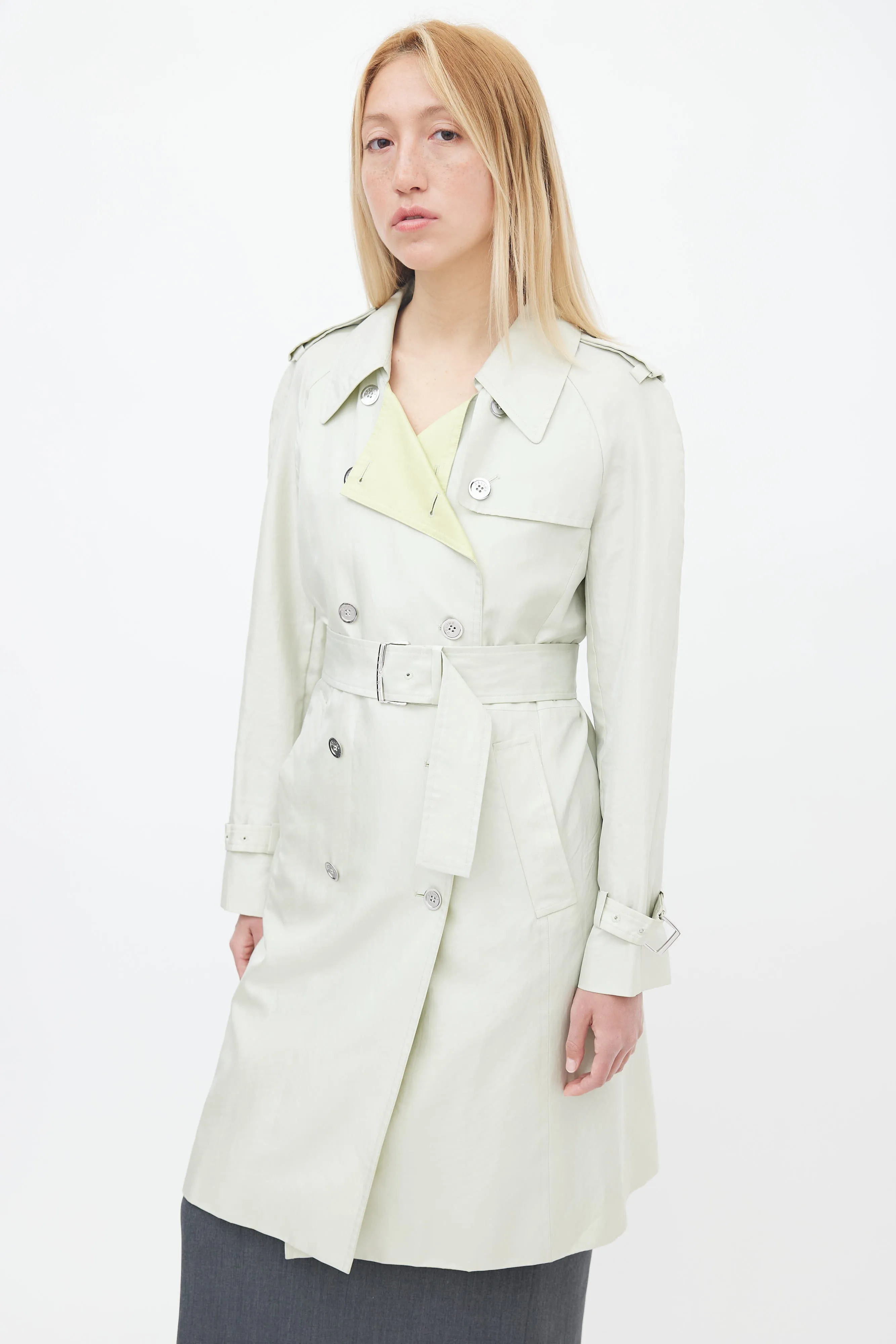 Mint Green Belted Trench Coat