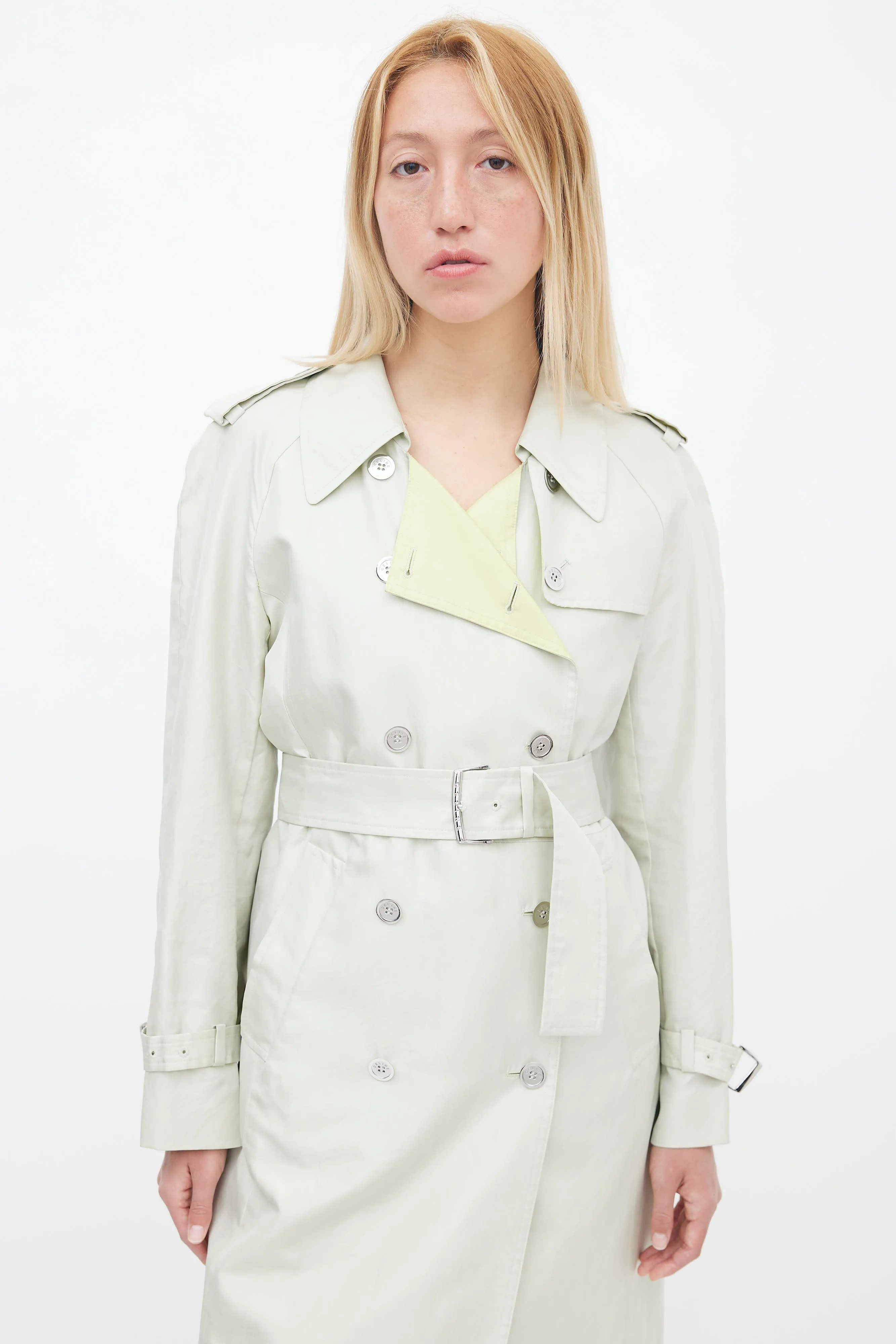 Mint Green Belted Trench Coat