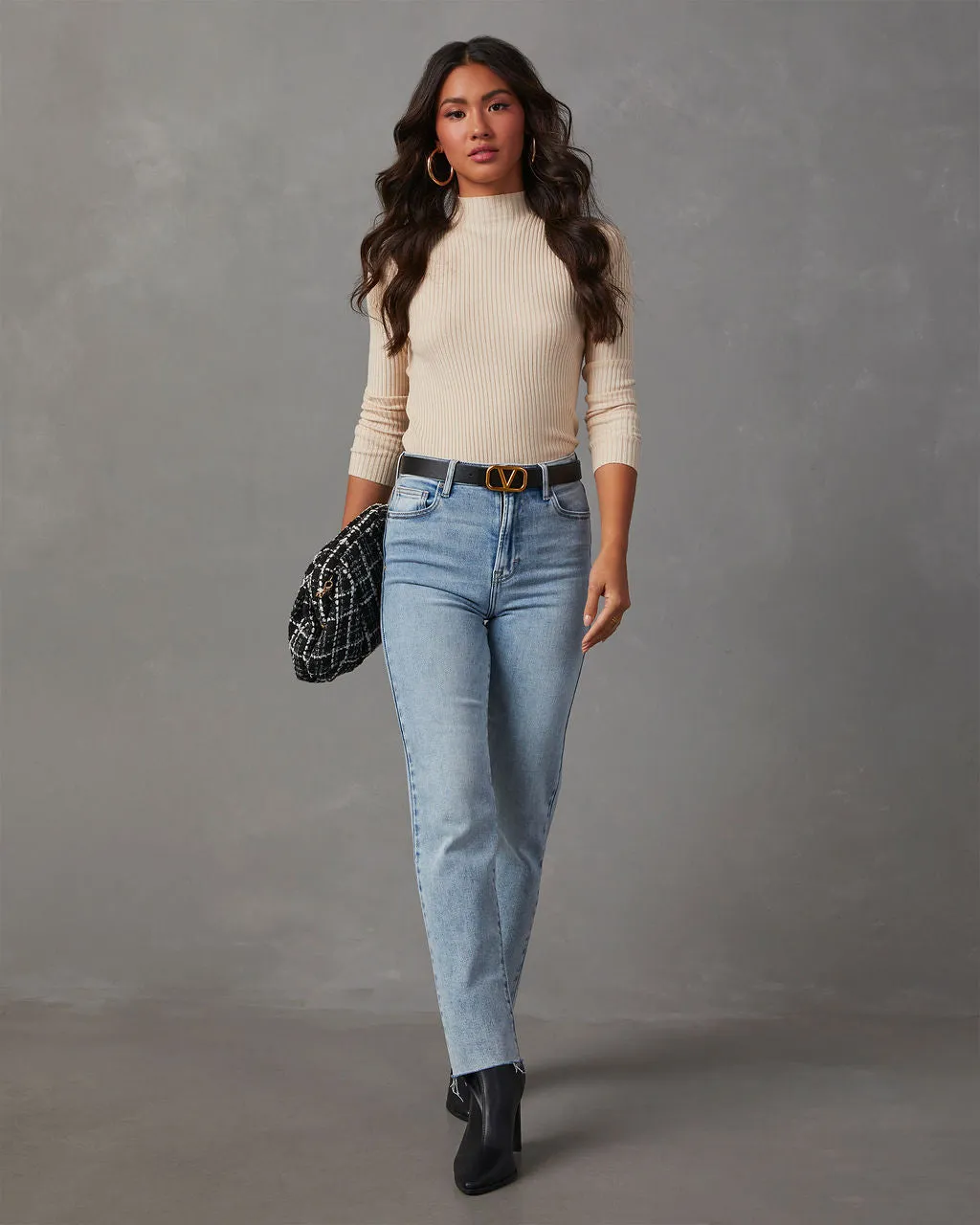 Naomi Ribbed Mock Neck Long Sleeve Top