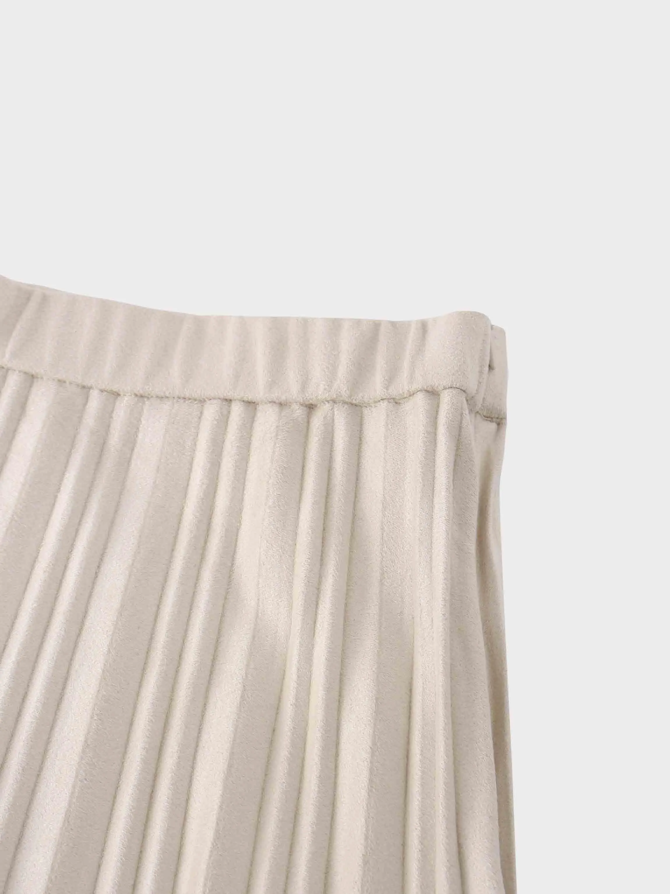 Pleated Faux Suede Skirt 37"-Ivory