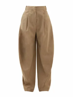 Pleated wool relaxed-leg trousers