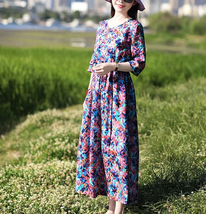 Print Women Dresses Ramie Casual Spring Linen Women Dresses SSM97215