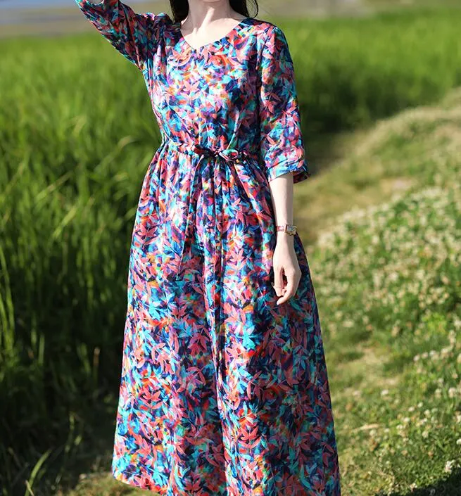 Print Women Dresses Ramie Casual Spring Linen Women Dresses SSM97215