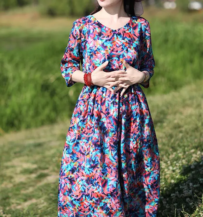 Print Women Dresses Ramie Casual Spring Linen Women Dresses SSM97215