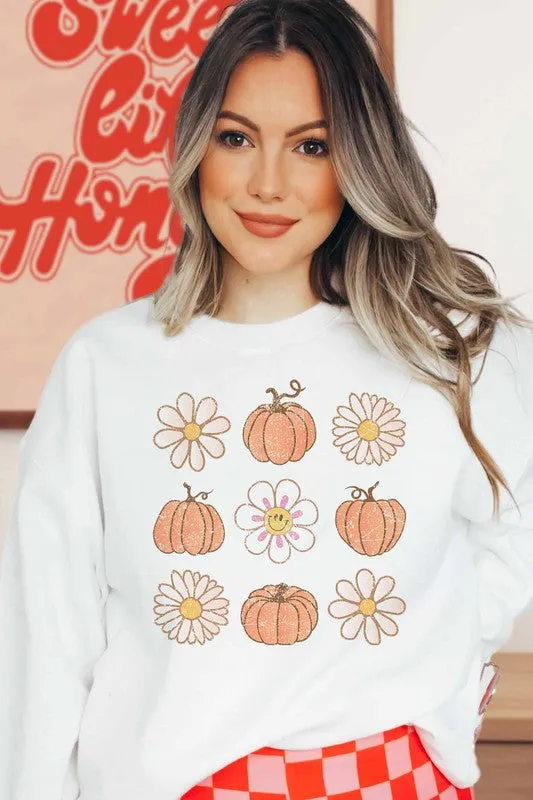 PUMPKINS AND FLOWERS GRAPHIC SWEATSHIRT