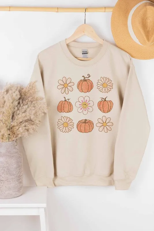 PUMPKINS AND FLOWERS GRAPHIC SWEATSHIRT