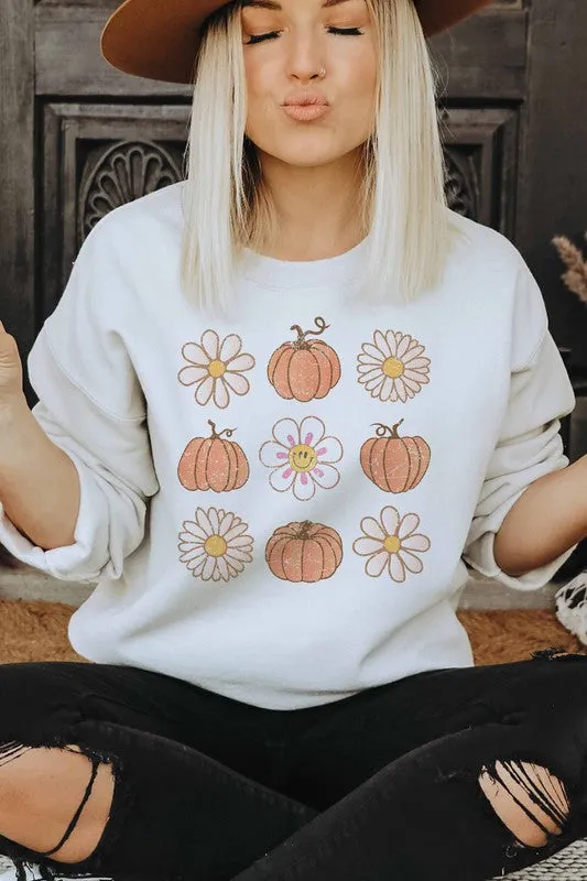 PUMPKINS AND FLOWERS GRAPHIC SWEATSHIRT