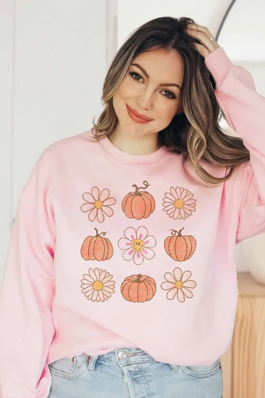 PUMPKINS AND FLOWERS GRAPHIC SWEATSHIRT