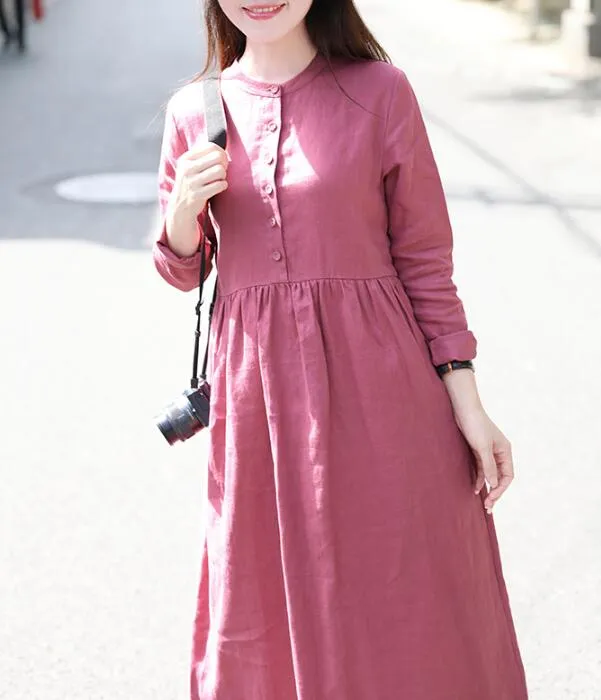 Red Women Dresses Casual Spring Linen Women Dresses SSM97215