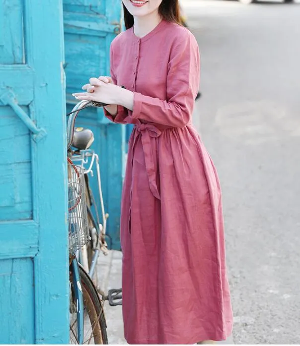 Red Women Dresses Casual Spring Linen Women Dresses SSM97215