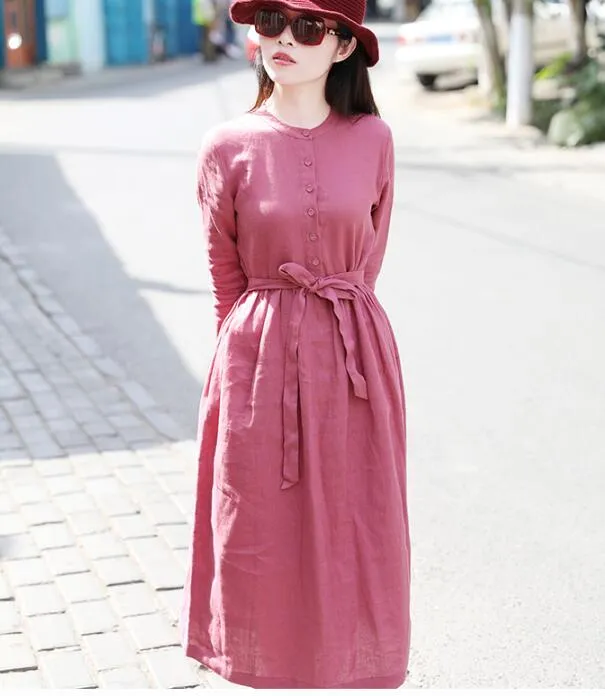 Red Women Dresses Casual Spring Linen Women Dresses SSM97215