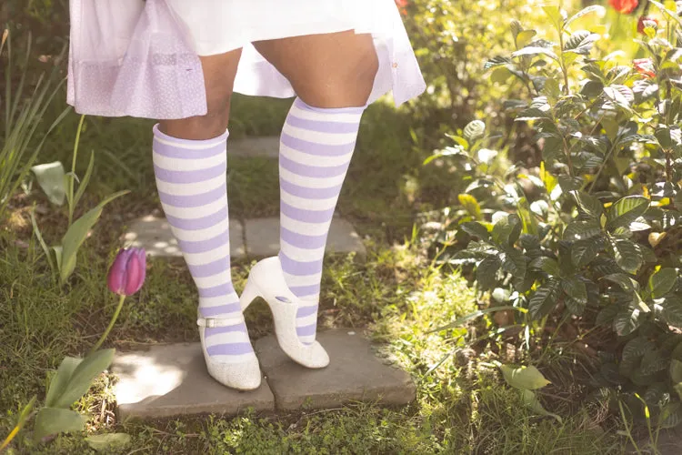 Roll Top Striped Knee High Socks