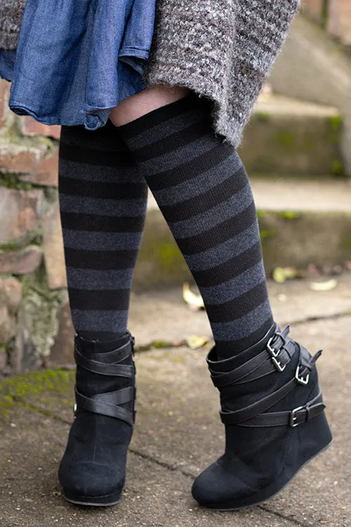 Roll Top Striped Knee High Socks