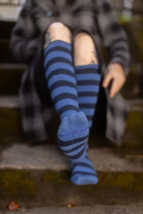 Roll Top Striped Knee High Socks