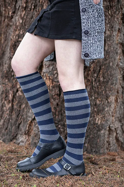 Roll Top Striped Knee High Socks