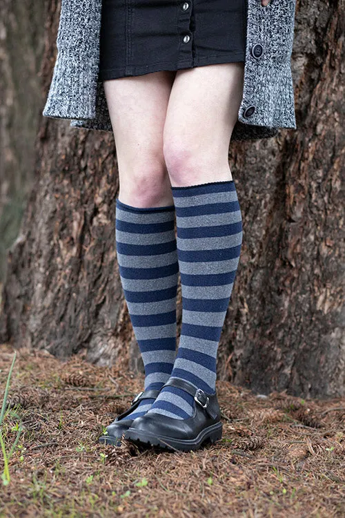 Roll Top Striped Knee High Socks