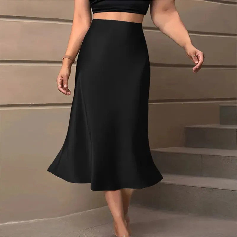 Satin Midi Skirt Woman High Waist Long Skirts For Women New Fashion 2023 Autumn Casual Elegant Party Women's Pencil Skirts