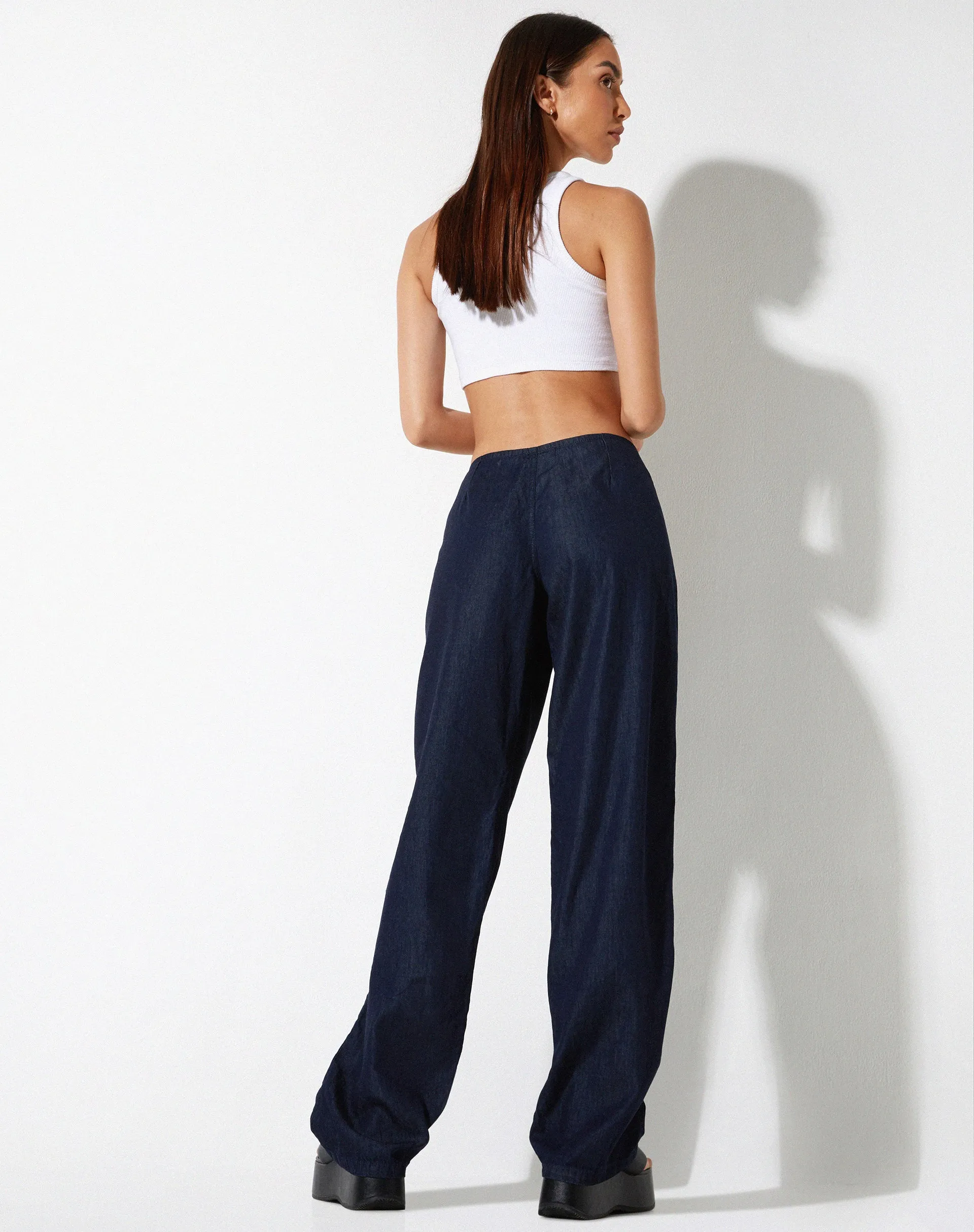 Sedna Wide Leg Trouser in Denim Blue Chambray