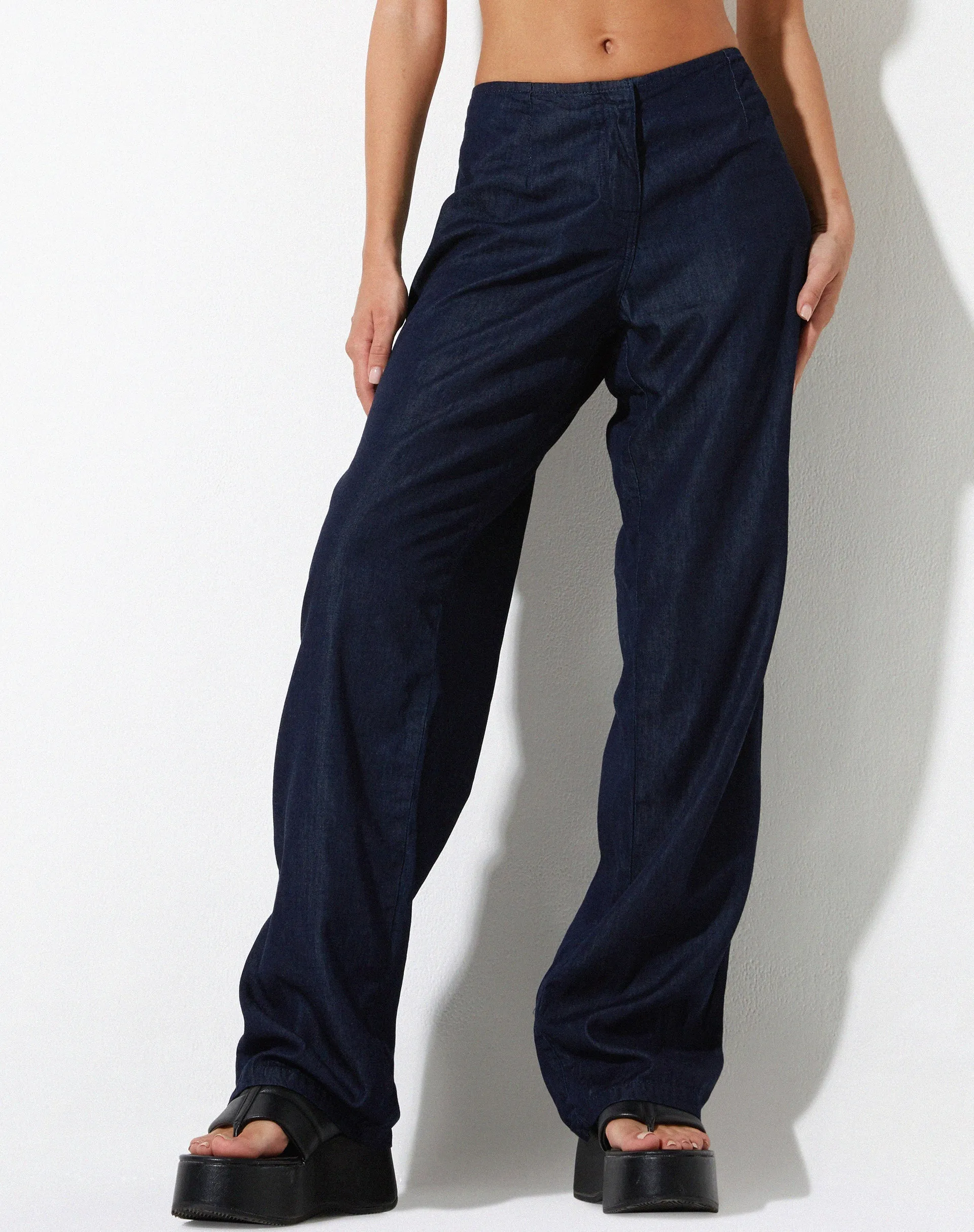 Sedna Wide Leg Trouser in Denim Blue Chambray