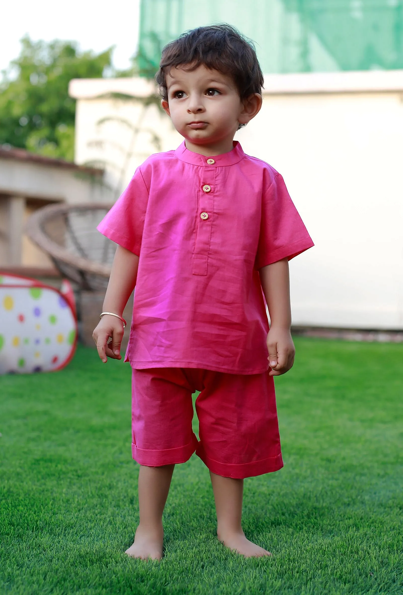 Set Of 2: Candy Pink Cotton Shirt And Pink Short