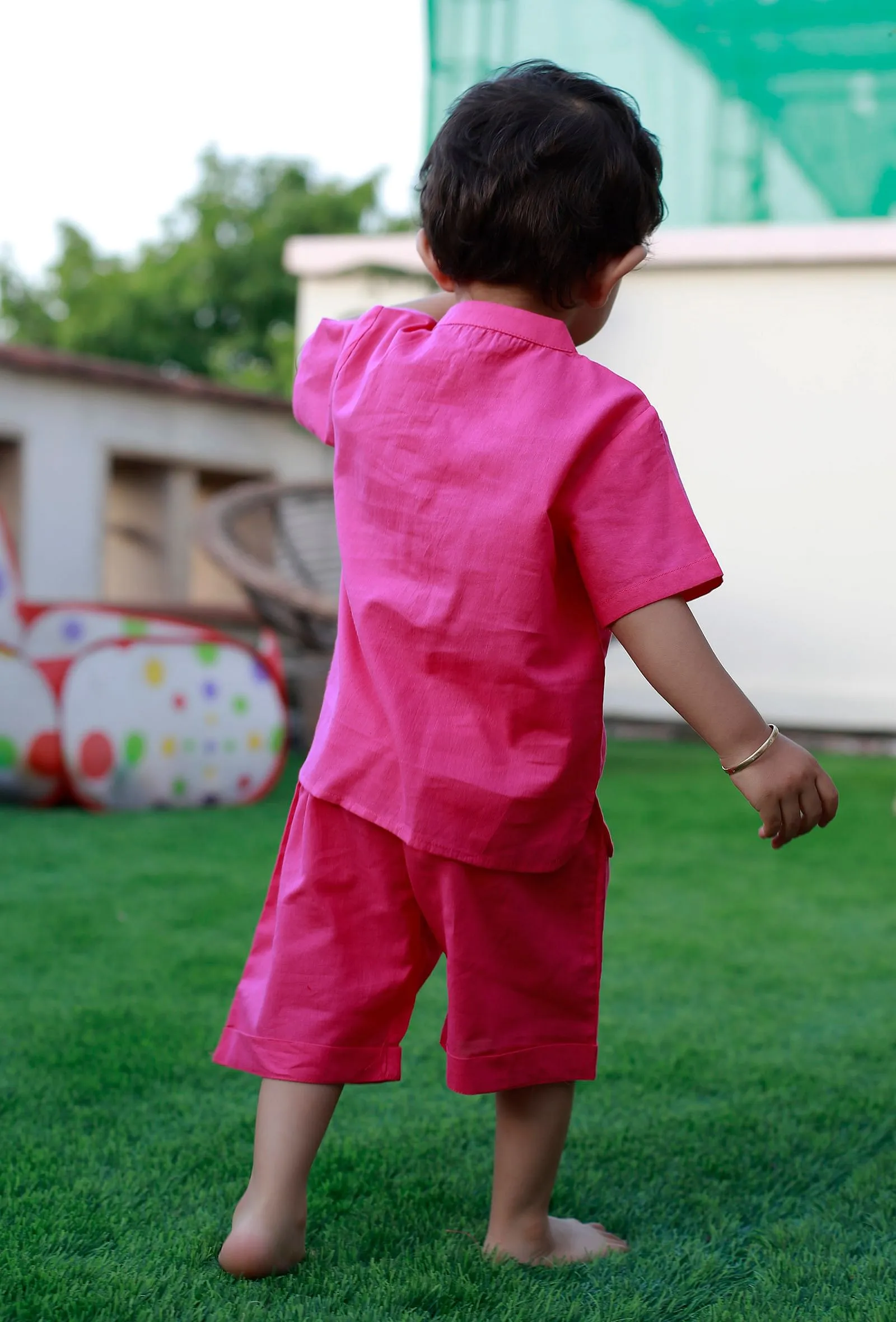 Set Of 2: Candy Pink Cotton Shirt And Pink Short