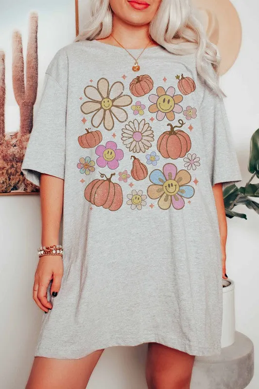 SMILEY PUMPKIN DAISY GRAPHIC TEE PLUS SIZE