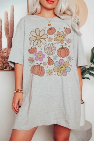 SMILEY PUMPKIN DAISY GRAPHIC TEE PLUS SIZE