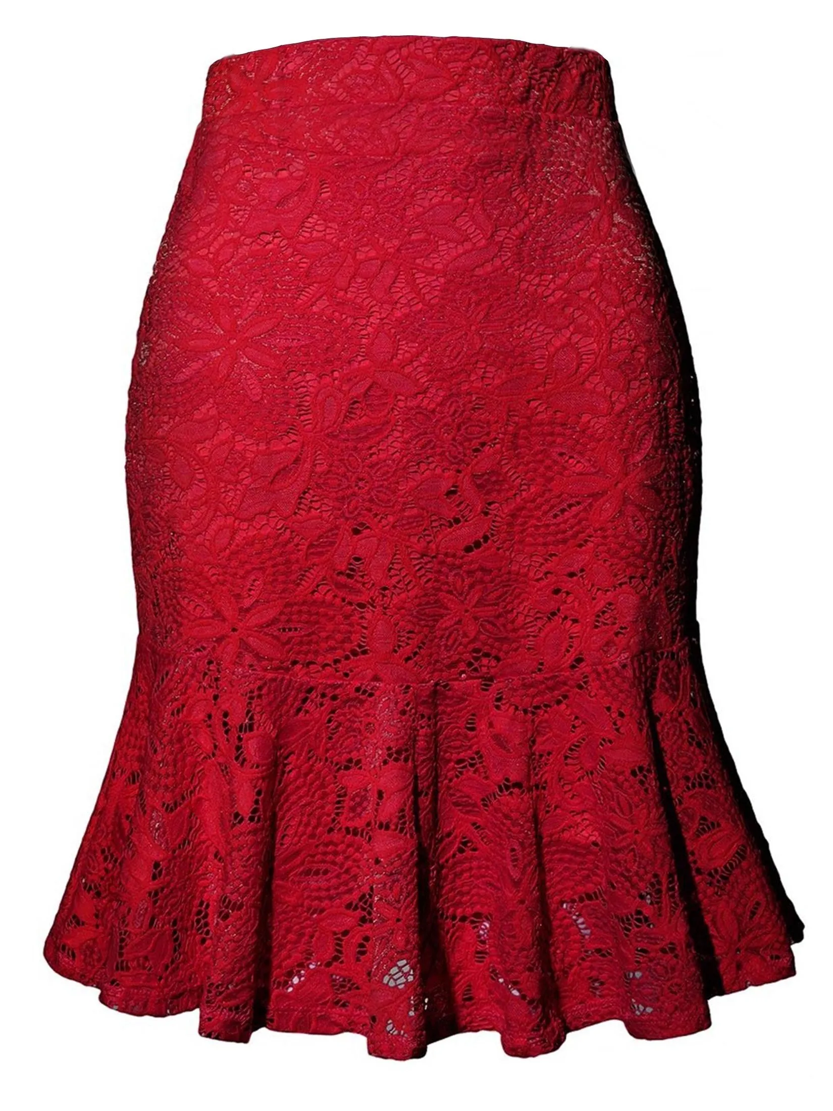 Solid Elegant Lace Elastic Waist Vintage Mermaid Pencil Skirts