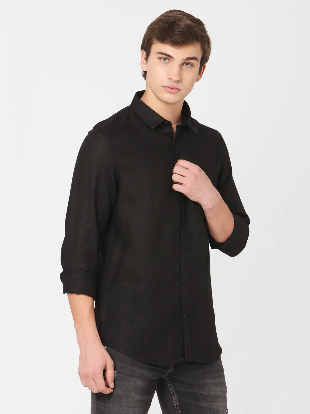 Spykar Men Black Cotton Slim Fit Shirts