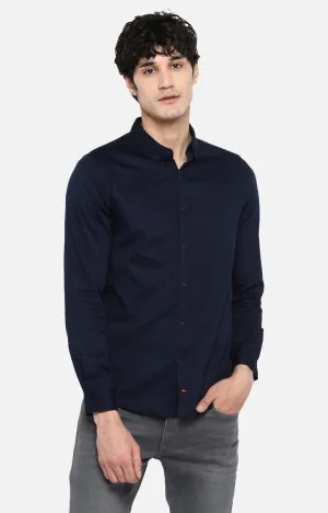 Spykar Men'S Blue Satin Solid Casual Shirts