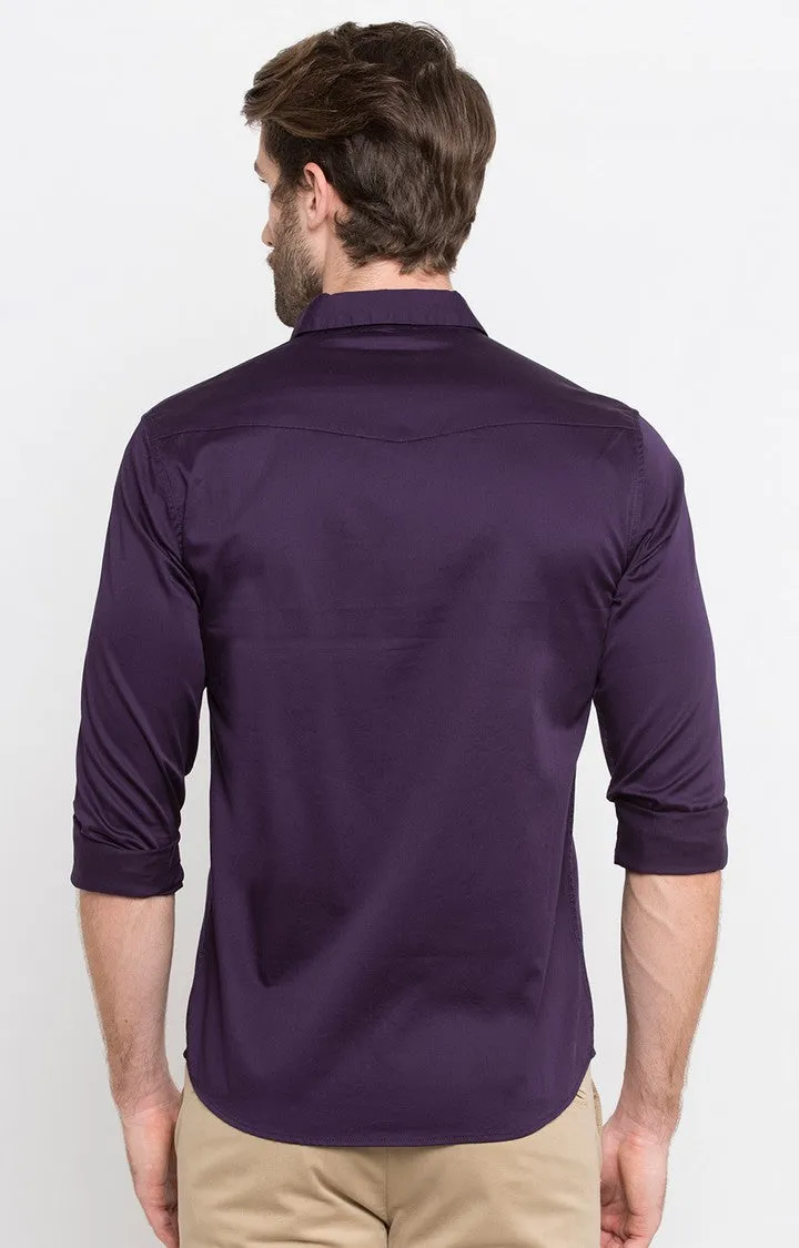 Spykar Men'S Purple Cotton Solid Casual Shirts