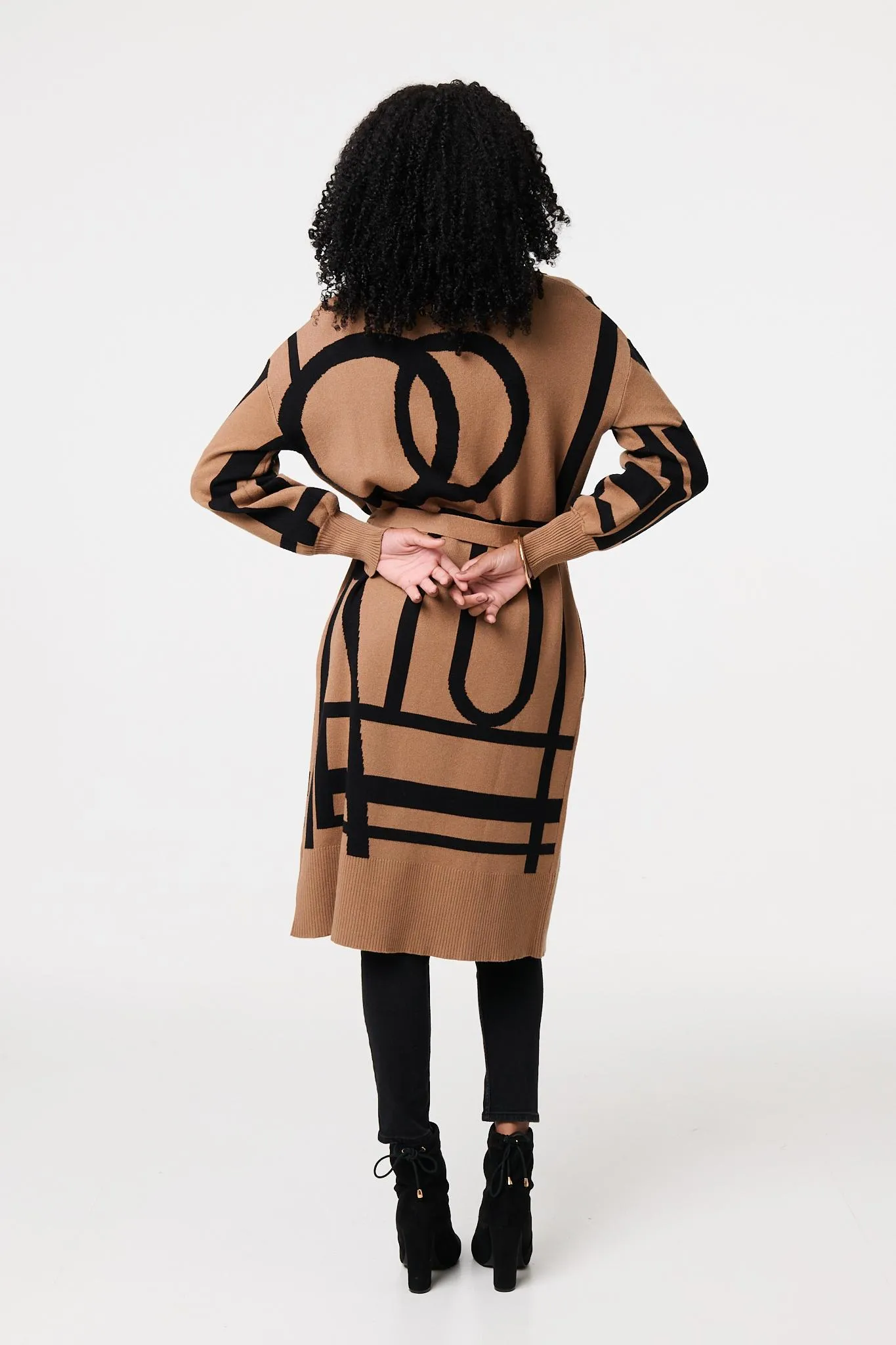 Striped Print Tie Waist Longline Coat