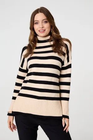 Striped Relaxed Roll Neck Jumper