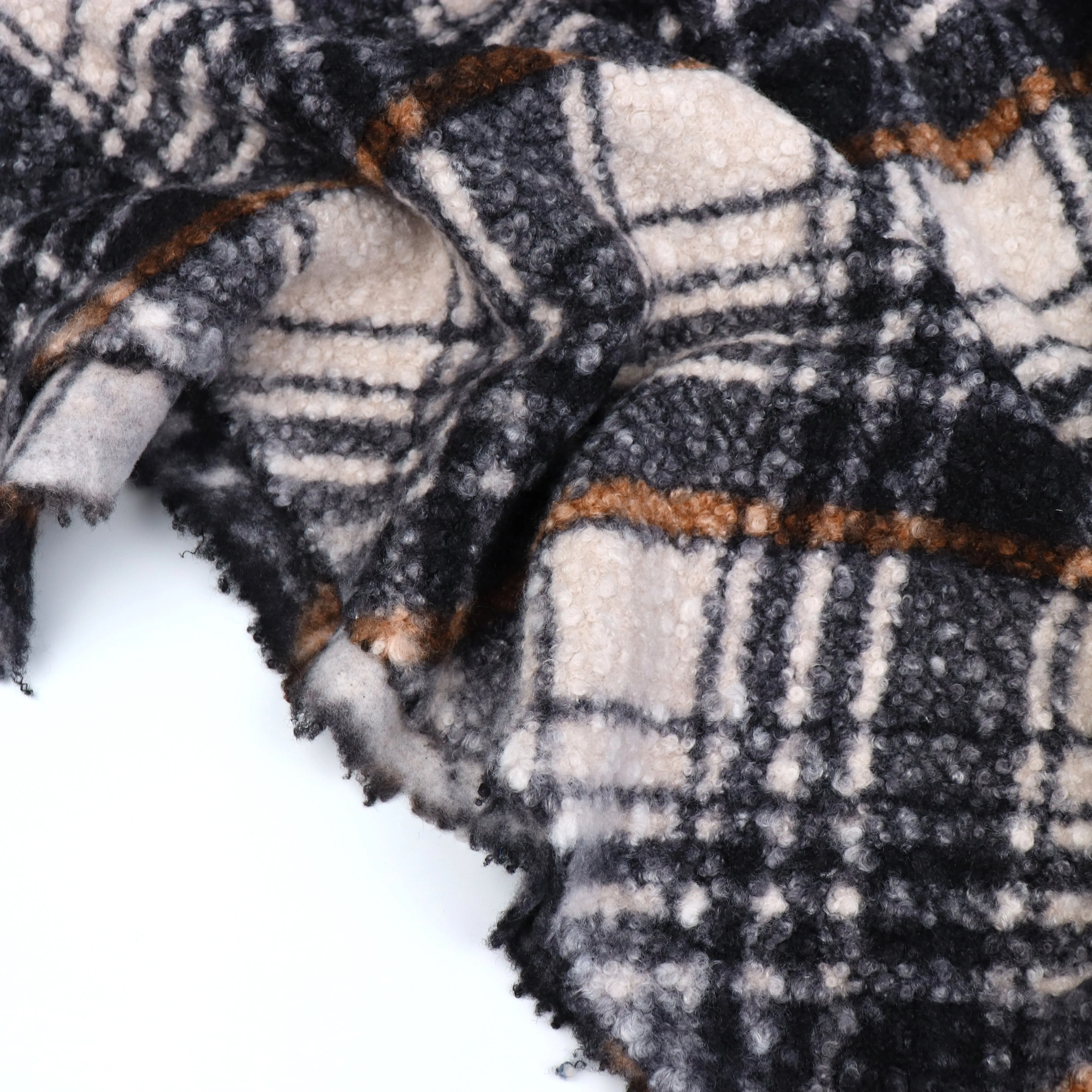 Teddy Sherpa Fleece Coating  - Diamond Check