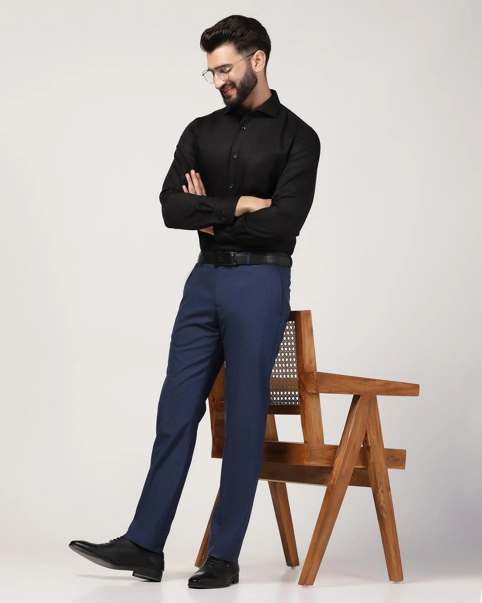 Temp Tech Slim Comfort B-95 Formal Navy Textured Trouser - Duke