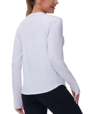 THE GYM PEOPLE Women's Long Sleeve Workout Shirts Athletic Crewneck Hiking Tops with Thumb Hole Heather White