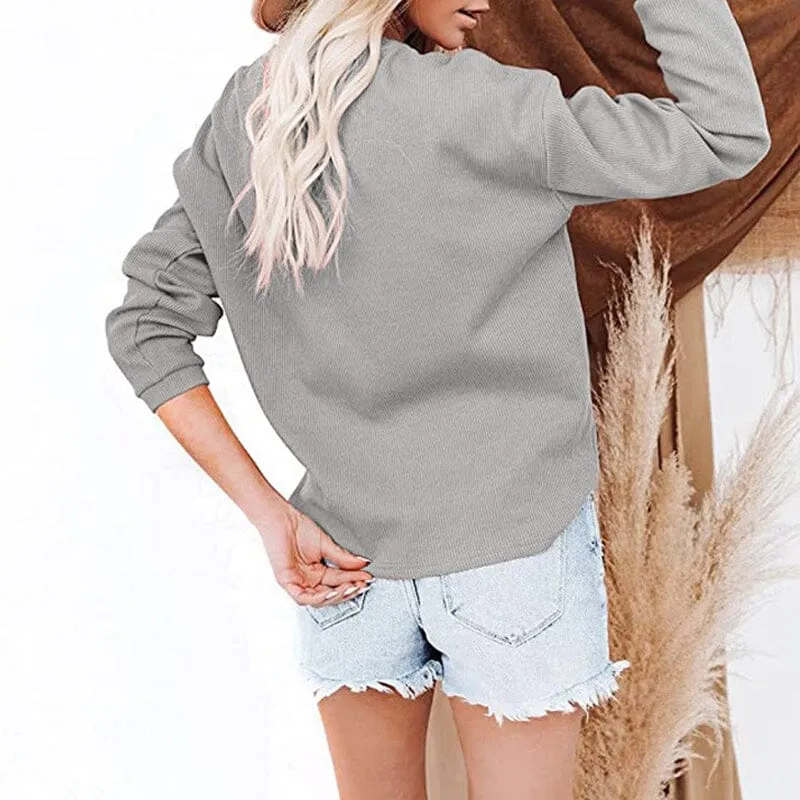 V-neck Solid Color Long-sleeved Top T-shirt